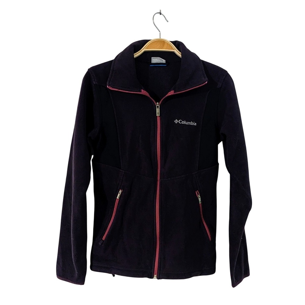 Columbia Purple Pink Trim Fleece Full Zip Jacket Size Small Outdoor Hiking Soft‎